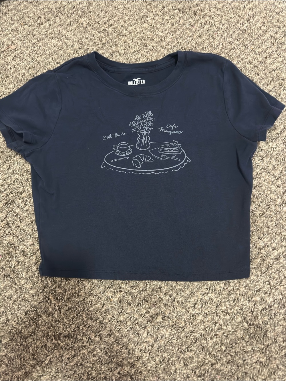 Hollister Navy Short Sleeve Graphic Crop Tee